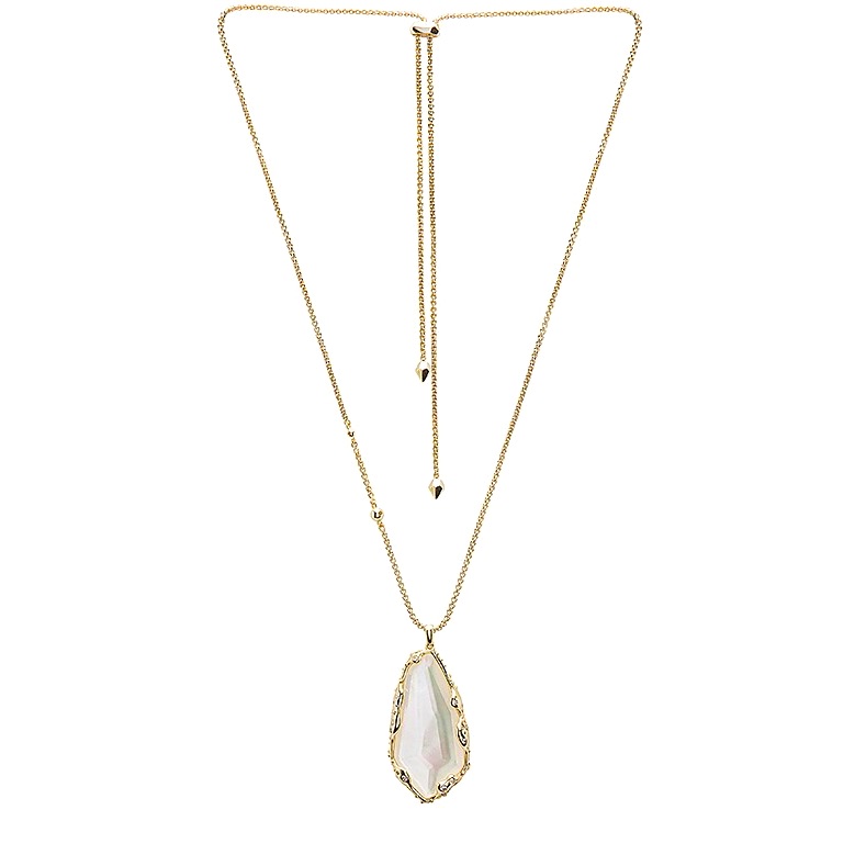 Kendra Scott Rare Zayne Long Gold Statement Necklace W Mother Of Pearl Pendant